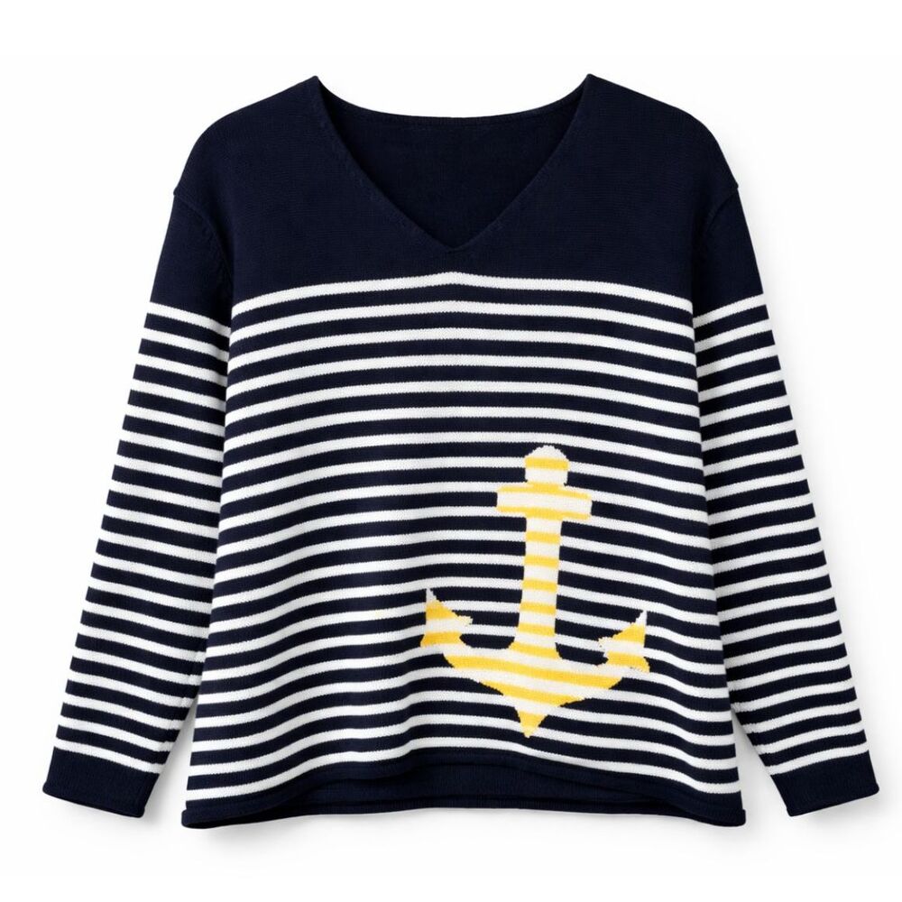 Norton Studio Sweater M Nautical Striped Anchor‎ Coastal Grandpacore Preppy